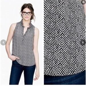 J.Crew Nicky Silk Herringbone Sleeveless Blouse – Black & Cream – Size 2